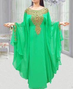 Green High Neck Floor Length Women's Modest Long Sleeve Beaded Polyester <b>Abaya</b> Middle East Style Prayer <b>Dress</b> Plus Size Evening - Product Image 1