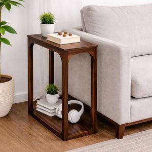 Table d'appoint ethnique en bois, inspirée de l'artisanat traditionnel, avec une construction solide et un ton de bois riche - Product Image 2
