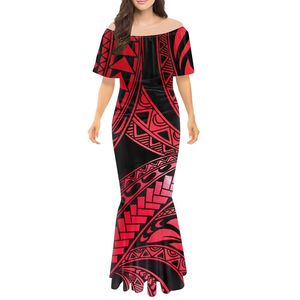 Vestido Puletasi Samoano Tradicional con Estampado Polinesio, Diseño Personalizado, Vestidos de Sirena con Hombros Descubiertos, Vestidos Puletasi Ajustados para Mujer - Product Image 4