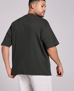 T-shirt en coton à manches courtes et col rond pour homme, coupe ample, couleur unie, style décontracté, tricot jersey, longueur normale, teinture unie - Product Image 2