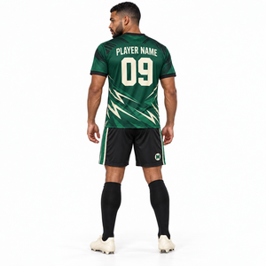 Conjunto de Camiseta de Fútbol Unisex Personalizada, Cuello en V, Manga Corta, Verde y Negro, Estampado Geométrico, Secado Rápido, Absorbe la Humedad, 100% Poliéster - Product Image 2