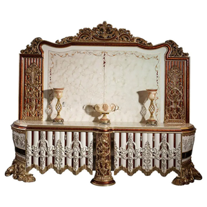 Meuble TV de luxe fait main en bois d'acajou européen, finition dorée, style royal classique, pour salon d'appartement - Product Image 6