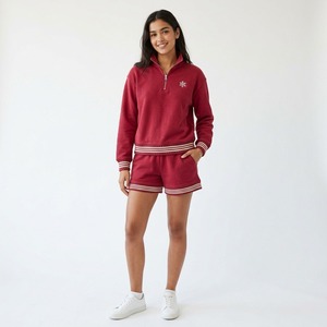 Custom <b>Women</b> Half Zip Pullover <b>Sweatshirt</b> with <b>Christmas</b> Embroidered Cuffs and Matching Shorts Two Piece Winter Casual - Product Image 4