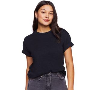 Camiseta Corta Blanca de Mujer, Cuello Redondo, Manga Corta, Corte Holgado, Color Sólido, Tejido de Punto Jersey, 100% Algodón, Primavera Verano - Product Image 5