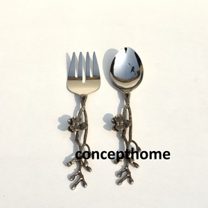 Juego de Cubiertos para Ensalada de Acero Inoxidable con Diseño Floral y Mango Plateado, Acabado Espejo, Apto para Lavavajillas, Ideal para Bodas, Fiestas y Festivales - Product Image 5