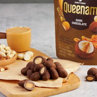 Service de fabrication sous marque privée : Dragées de chocolat noir HALAL 75g enrobées de caramel, amandes, noix de cajou et noix de macadamia