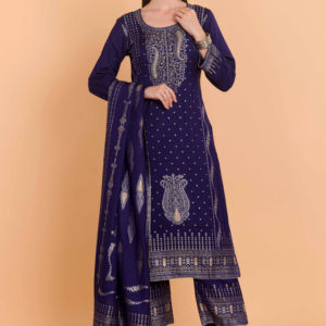 Conjunto de Kurti Floral de Algodón Tejido para Mujer con Pantalón y Dupatta – Atuendo de Calidad de Exportación - Product Image 1