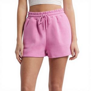 Shorts en molleton rose pour femme, taille haute, avec cordon élastique, couleur unie, coupe droite, tricoté, respirant, style jupe courte - Product Image 1