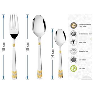 24K Gold Plated Stainless Steel Cutlery <b>Set</b> <b>18</b>-<b>Piece</b> <b>Dinner</b> Fork Tea <b>Set</b> | Premium Leatherette Gift Box | Dishwasher Safe - Product Image 5