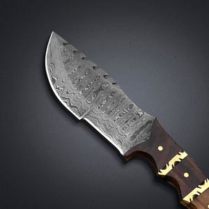Cuchillo de Acero de Damasco con Mango de Madera, Borde Parcialmente Dentado, Hoja para Acampar al Aire Libre, 1 Pieza - Product Image 3