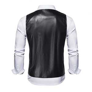 Men Vest Black Biker Motorcycle Hip Hop Waistcoat Male Faux Leather <b>Punk</b> Solid Black Spring Sleeveless Leather - Product Image 4