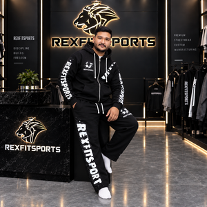 REXFITSPORTS Conjunto Deportivo para Hombre, Negro, con Cierre, Sudadera con Pedrería y Pantalones Deportivos, Estampado en Toda la Superficie, Ropa Urbana, Marca Privada OEM - Product Image 2