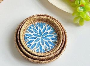 Hot Selling <b>Small</b> Cute Luxury Rattan Mop Tray for Serving Wine Cheese Parties Living Room Aesthetics Unique Decorative - Product Image 2
