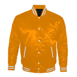 <b>Men</b> Varsity <b>Jacket</b> Orange Solid Color Polyester Casual Baseball Style Turn-down Collar Regular Fit Autumn Outerwear - Product Image 1