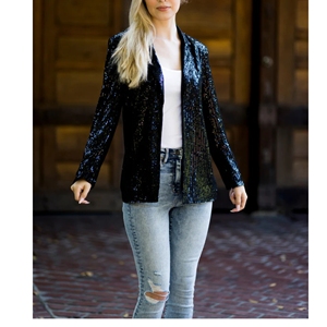 แจ็คเก็ตเบลเซอร์เลื่อมกระดุมแถวเดียวแบบสั้นสำหรับผู้หญิงสีพื้น-สำหรับฤดูใบไม้ร่วงและฤดูหนาว - Product Image 2