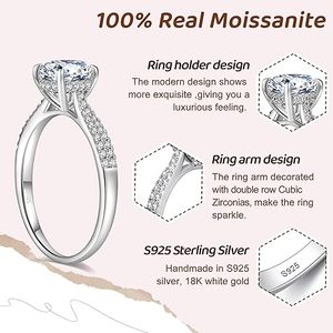 <b>925</b> Sterling <b>Silver</b> Round Cut Moissanite Engagement <b>Ring</b> Pave Band Wedding <b>Ring</b> for Women Fine Jewelry - Product Image 3