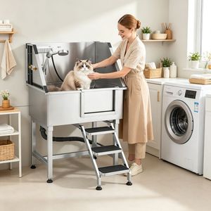 Vasca per Toelettatura Animali Domestici da Esterno per Gatti e Cani, Impermeabile in Acciaio Inossidabile per Uso Bagno - Product Image 4
