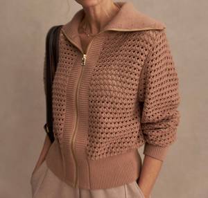 Pull en maille côtelée verticale pour femme avec fermeture éclair - Pull d'hiver amincissant - Pull doux et chaud de couleur unie pour femme - Respirant - Product Image 3