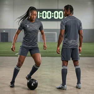 Ensemble de maillot de football pour homme Ekin, imprimé géométrique noir, manches courtes, évacuation de l'humidité, coupe athlétique, kit de football toutes saisons - Product Image 3