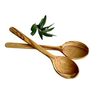 Cuchara Artesanal de Madera de Olivo, Cuchara Rústica de Madera para Servir y Cocinar, Individual o Juego de 2, Utensilios Naturales Ecológicos - Product Image 1