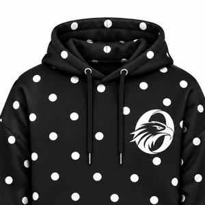 <b>Black</b> White Polka Dot <b>Women</b> Pullover Hoodie Casual <b>Fleece</b> Hooded Sweatshirt Long Sleeve Drawstring Kangaroo Pocket Streetwear - Product Image 3