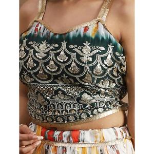 Awesome White & Green Sequins Chinon Events Wear <b>Lehenga</b> Choli - Product Image 3