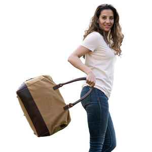 Sac de voyage en toile personnalisé avec logo, 7 pouces, sangles en cuir vert olive, fermeture éclair, sac de week-end écologique, léger et durable - Product Image 4