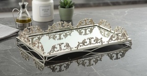 Rectangular Gold Plated Storage <b>Tray</b> With <b>Mirrored</b> Finish Classic Design For Table Use - Product Image 2