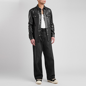 Camisa de Cuero Negra para Hombre, Manga Larga, con Botones y Dos Bolsillos en el Pecho, para Todas las Temporadas - Product Image 2
