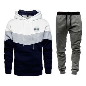 Ensemble de survêtement décontracté pour homme avec sweat à capuche color block et pantalon de jogging à cordon de serrage, manches longues, respirant, en polyester et coton, idéal pour l'automne - Product Image 2