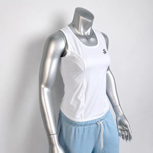 เสื้อกล้ามสีขาวแบบยูนิเซ็กซ์ กางเกงขายาวสีฟ้าอ่อนผ้าถักน้ำหนัก 120 กรัม โพลีเอสเตอร์ รูดเชือกผูกเอว ทรงหลวม สีพื้น - Product Image 4