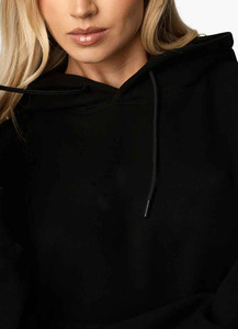 Oversized Black Hooded Sweatshirt With Front Pocket Regular Fit Casual Unisex Fleece Knitted Autumn Wear - Product Image 5
