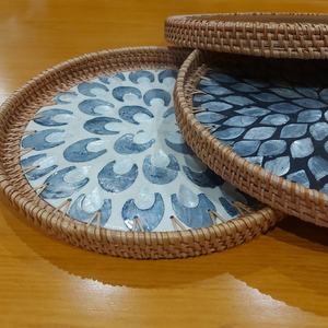 Contacter Plateau de service rond en rotin de haute qualité avec incrustation de nacre Plateau rond en osier écologique - Product Image 5