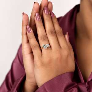 Bague Toi et Moi à deux pierres en diamant de laboratoire taille poire VVS2, en or massif 10k 14k 18k, or rose, argent, pour fiançailles - Product Image 4