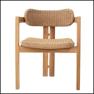 Chaise de salle à manger d'extérieur en teck finition naturelle avec dossier en osier moderne, légère, idéale pour appartement, restaurant, café - Product Image 4