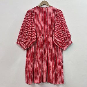 Vestido Casual Midi para Mujer, Tejido 100% Algodón, Liso, Manga Corta, Cintura Imperio, Estilo Babydoll, Cuello en V, Holgado, Funcional - Product Image 3