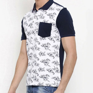 Polos personnalisés avec logo imprimé, polos à manches courtes pour hommes avec imprimé floral, avec poche, haut en coton tricoté décontracté - Product Image 5