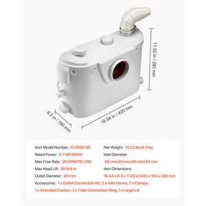 Pompa Maceratrice da 500W, 29 GPM, Prevalenza 8 m, Ingresso Acque Nere e WC, 4 Pompe per Scarico Acque di Scarico e Fognature - Product Image 4