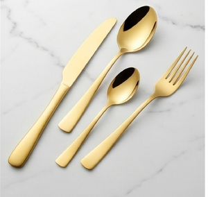 Juego de Cubiertos Dorados de Diseño Moderno, Acabado Espejo, Aptos para Lavavajillas, con Mango Metálico, para Bodas y Eventos - Product Image 1