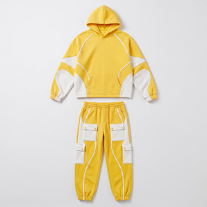 Custom Heavyweight Fleece Tracksuit Men Design Piping Cargo Sweatsuit Two Piece Set <b>Oversized</b> Hoodies <b>Sweatpants</b> Wholesale - Product Image 1