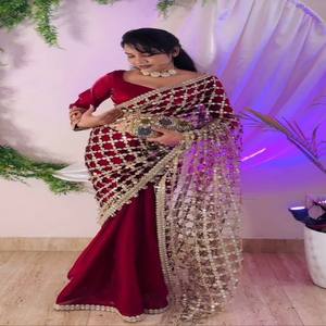 ผ้าซิลค์ซาตินเนื้อนุ่ม VASTRA COTTAGE พร้อมงานกระจกแท้ แต่งขอบด้วยลูกไม้แฟนซี ผ้าออร์แกนซ่าพาลลู พร้อมเสื้อปักลายหนัก - Product Image 6