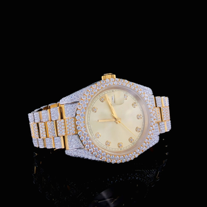 Montre automatique de luxe bicolore dorée avec cadran champagne vintage, sertie de moissanite VVS et de diamants, style hip-hop avec bracelet - Product Image 2