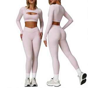 Conjunto deportivo de yoga de 2 piezas para mujer, leggings sin costuras y sujetador deportivo, 100% poliéster con sublimación personalizada. - Product Image 1