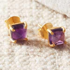 Pendientes de tuerca de amatista con forma cuadrada, gema natural facetada, chapados en oro, proveedores de pendientes de tuerca con gema morada - Product Image 2