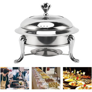 Plat à chafing en argent poli avec couvercle en acrylique et pieds courbés, conçu pour des services de buffet élégants, idéal pour les mariages - Product Image 3