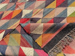 Tapis Kilim Moderne Fait Main et Écologique Krafterscustom, Motif Abstrait, Laine, Acrylique, Latex, Rectangulaire, pour Salon - Product Image 1