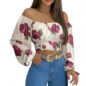 Top Corto Blanco para Mujer, Manga Corta, Cuello Redondo, Estilo Casual Urbano, Estampado Gráfico, Denim Tie-Dye, Fruncido, Transpirable, Primavera Verano, Corte Regular - Product Image 6