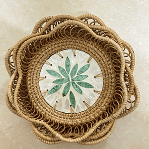 Rattan Trays with mother of pearl inlay eco rattan and shell material for serving tray and home display Vietnam - Product Image 6