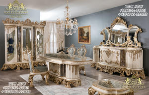 Ensemble de table à manger d'intérieur moderne de luxe baroque en bois de teck noir et doré solide pour la maison et l'intérieur - Product Image 5