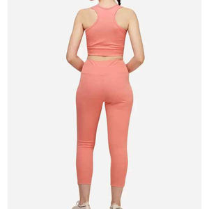 Vêtements de sport pour femmes, haut court, vêtements de sport côtelés sans couture, soutien-gorge de yoga, ensemble de yoga sportif côtelé 2 pièces - Product Image 5